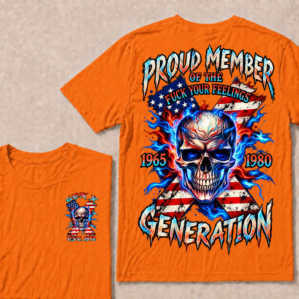 Proud Member Of The Fuck Your Feelings Generation Custom Year American Flag Skull T-Shirt