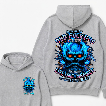 Gen X Custom Year Old Fuckers Club 100% Bitter Lifetime Member Skull Hoodie