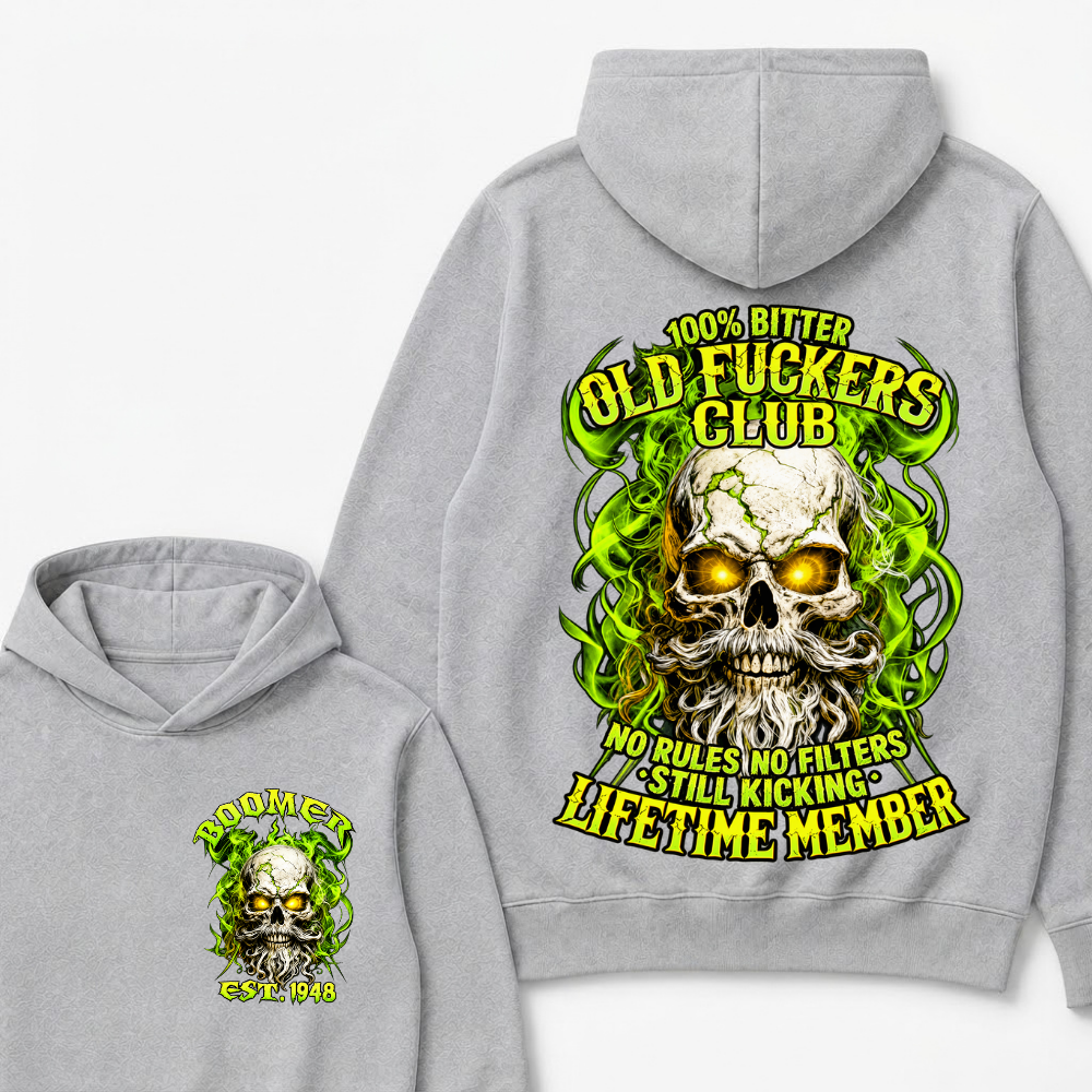 Boomer Custom Year Old Fuckers Club Vintage Cracked Bearded Skull Green Swirl Smoke Hoodie