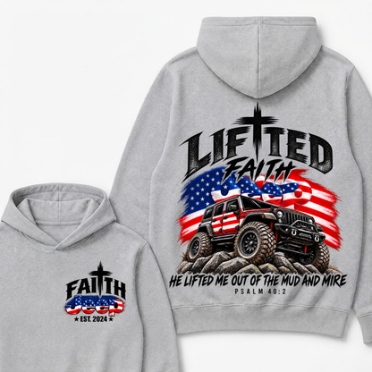 Lifted Faith He Lifted Me Out Of The Mud And Mire Psalm 40:2 Faith Jeep Est. Year Hoodie
