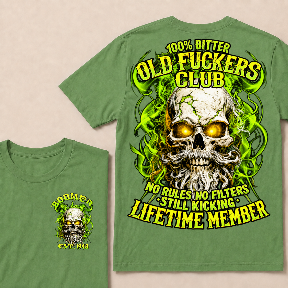 Boomer Custom Year Old Fuckers Club Vintage Cracked Bearded Skull Green Smoke T-Shirt