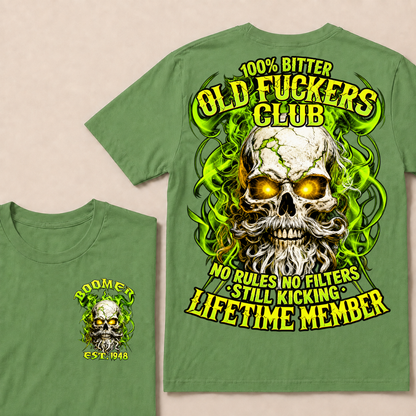 Boomer Custom Year Old Fuckers Club Vintage Cracked Bearded Skull Green Smoke T-Shirt