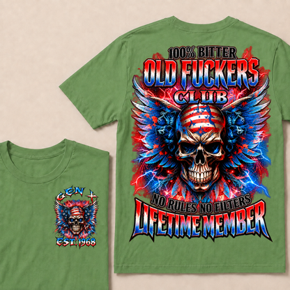 100% Bitter Old Fuckers Club Lifetime Member T Shirt Custom Year Gen X No Rules No Filters Mens Tee