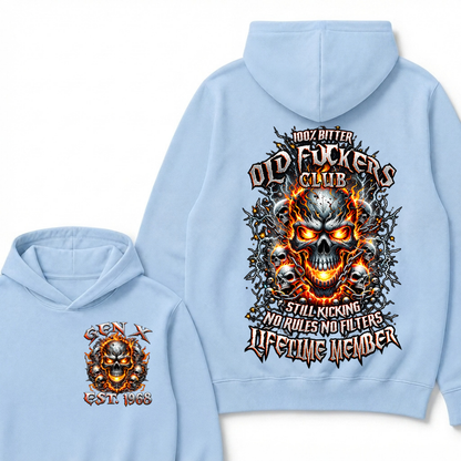 Gen X Custom Year Old Fuckers Club Hellfire Multi Skull Chain Lightning Hoodie