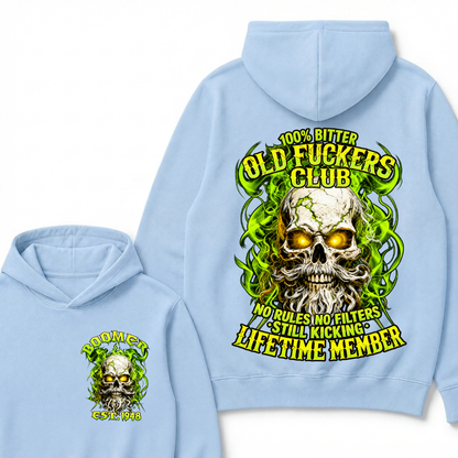 Boomer Custom Year Old Fuckers Club Vintage Cracked Bearded Skull Green Swirl Smoke Hoodie