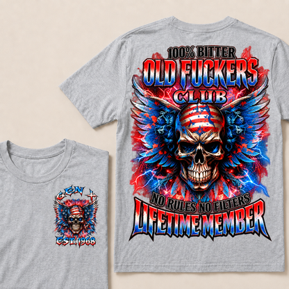 100% Bitter Old Fuckers Club Lifetime Member T Shirt Custom Year Gen X No Rules No Filters Mens Tee