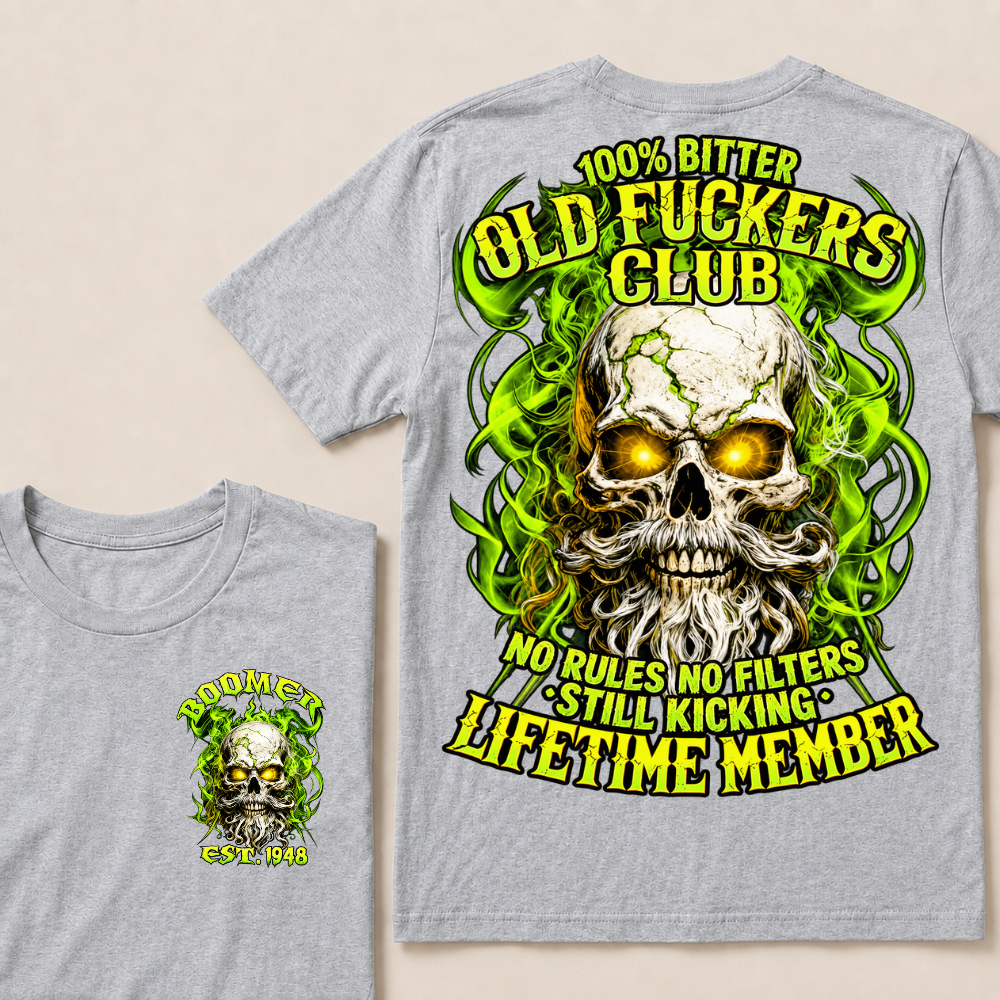 Boomer Custom Year Old Fuckers Club Vintage Cracked Bearded Skull Green Smoke T-Shirt