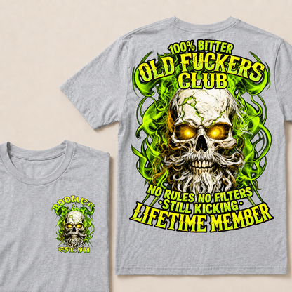 Boomer Custom Year Old Fuckers Club Vintage Cracked Bearded Skull Green Smoke T-Shirt