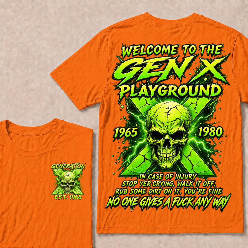 Welcome To The Gen X Playground Custom Year Green Lightning Skull T-Shirt