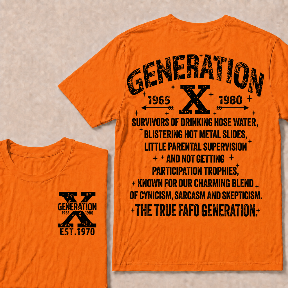 Generation X 1965-1980 Custom Year T-Shirt Gen X Survivors Nostalgia Text Graphic Tee