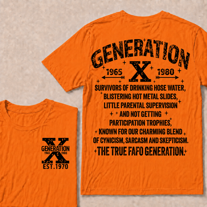 Generation X 1965-1980 Custom Year T-Shirt Gen X Survivors Nostalgia Text Graphic Tee