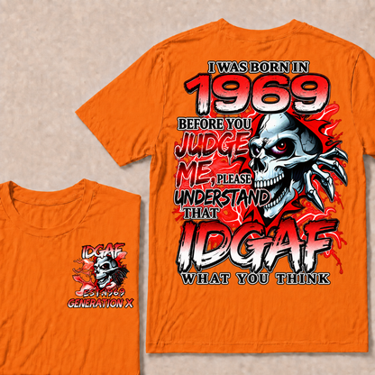 I Was Born In 1969 Custom Year IDGAF Generation X Red Lightning Skull T-Shirt