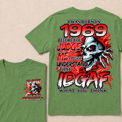 I Was Born In 1969 Custom Year IDGAF Generation X Red Lightning Skull T-Shirt