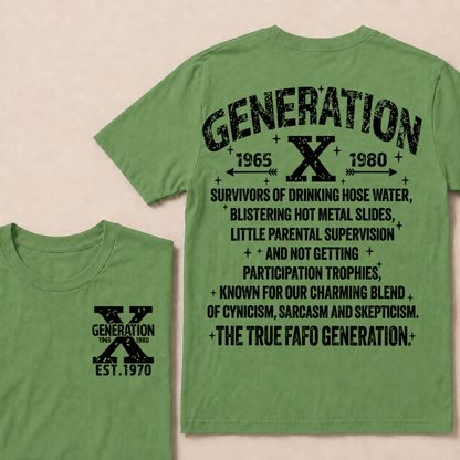 Generation X 1965-1980 Custom Year T-Shirt Gen X Survivors Nostalgia Text Graphic Tee