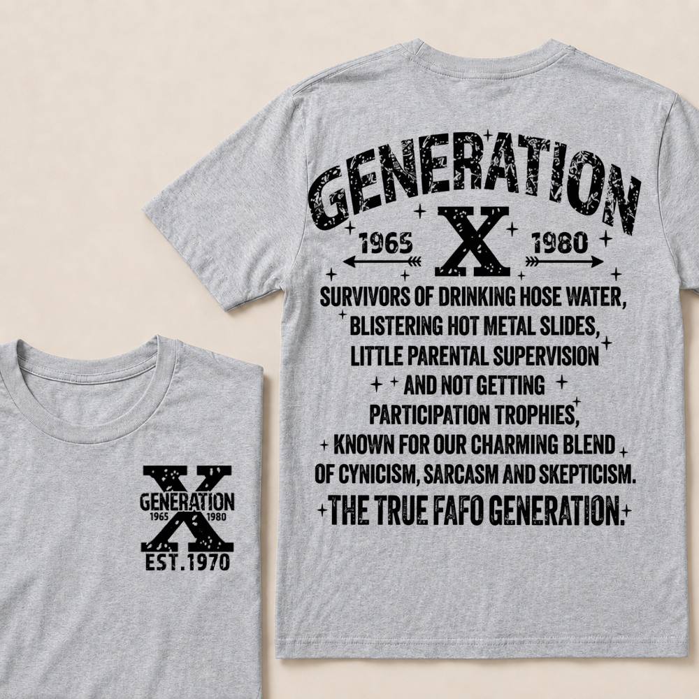 Generation X 1965-1980 Custom Year T-Shirt Gen X Survivors Nostalgia Text Graphic Tee