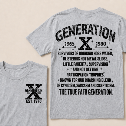 Generation X 1965-1980 Custom Year T-Shirt Gen X Survivors Nostalgia Text Graphic Tee