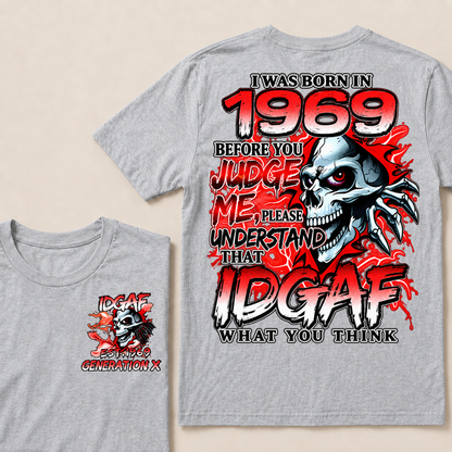 I Was Born In 1969 Custom Year IDGAF Generation X Red Lightning Skull T-Shirt