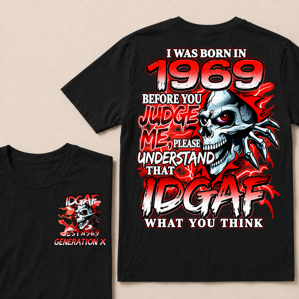 I Was Born In 1969 Custom Year IDGAF Generation X Red Lightning Skull T-Shirt