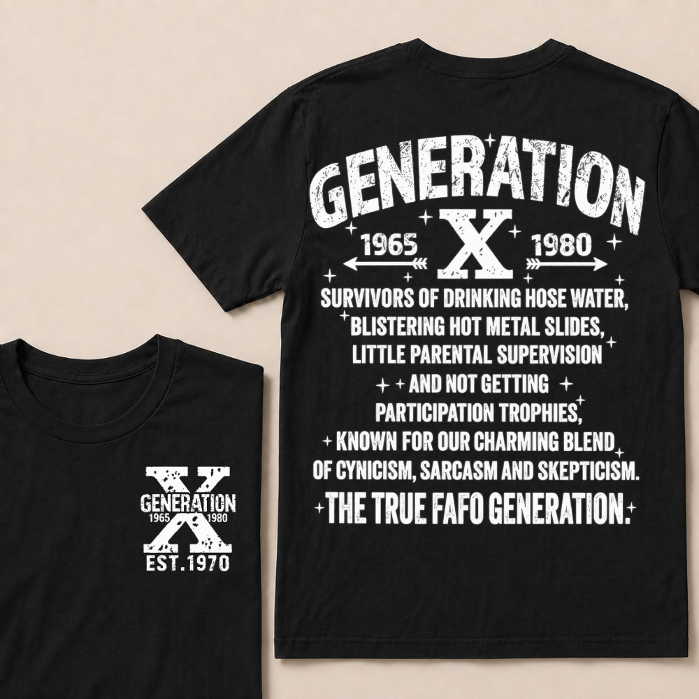 Generation X 1965-1980 Custom Year T-Shirt Gen X Survivors Nostalgia Text Graphic Tee