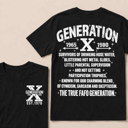 Generation X 1965-1980 Custom Year T-Shirt Gen X Survivors Nostalgia Text Graphic Tee