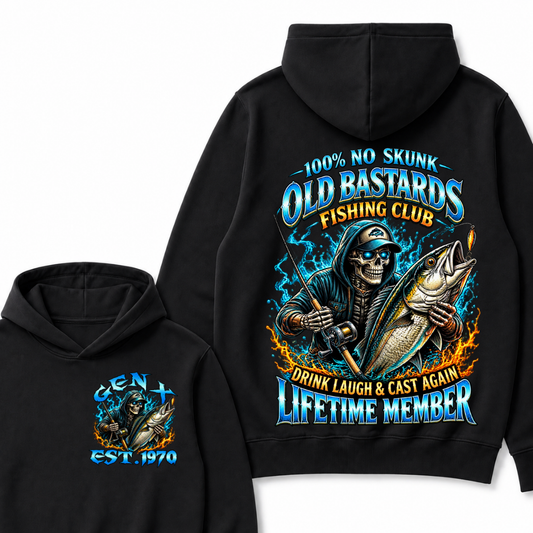 Gen X Custom Year Old Bastards Fishing Club Skeleton Hoodie