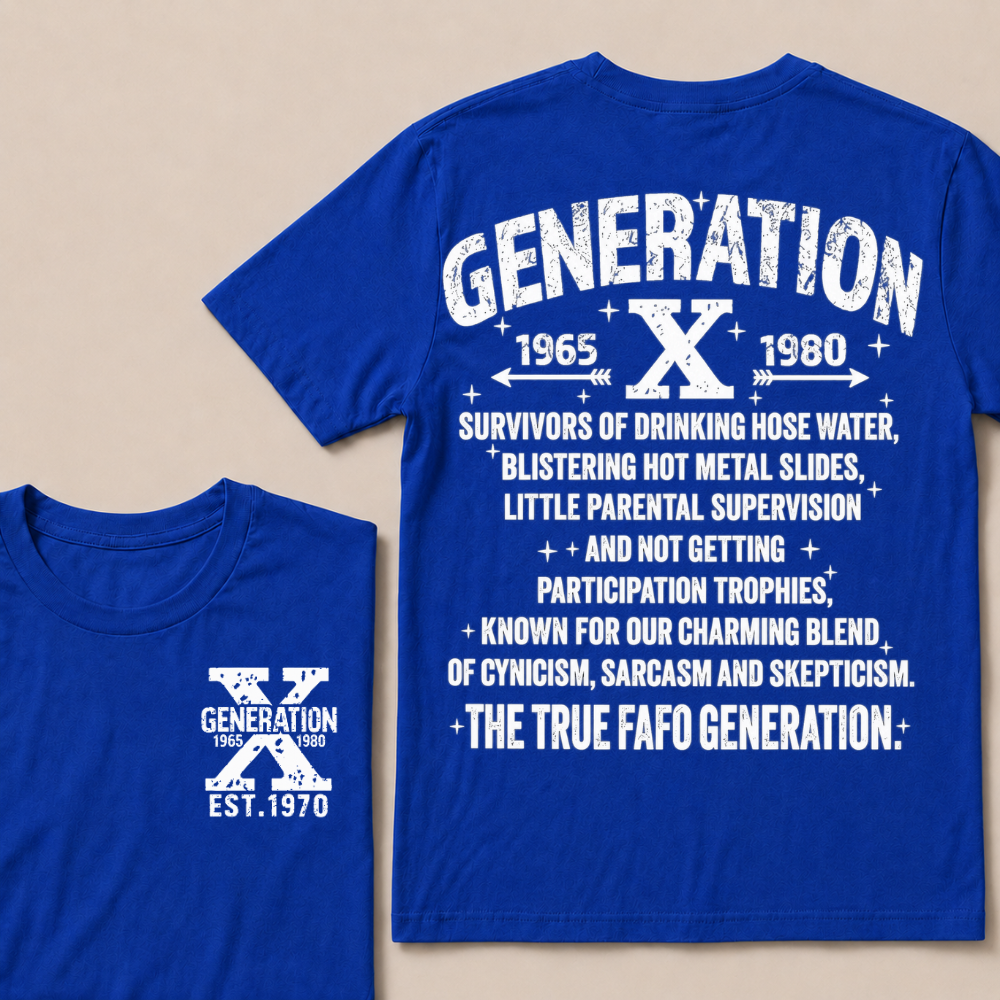 Generation X 1965-1980 Custom Year T-Shirt Gen X Survivors Nostalgia Text Graphic Tee
