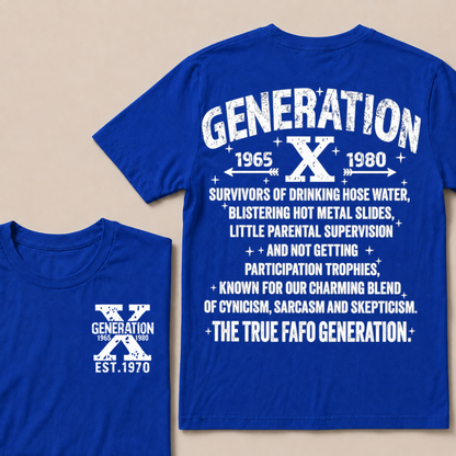 Generation X 1965-1980 Custom Year T-Shirt Gen X Survivors Nostalgia Text Graphic Tee