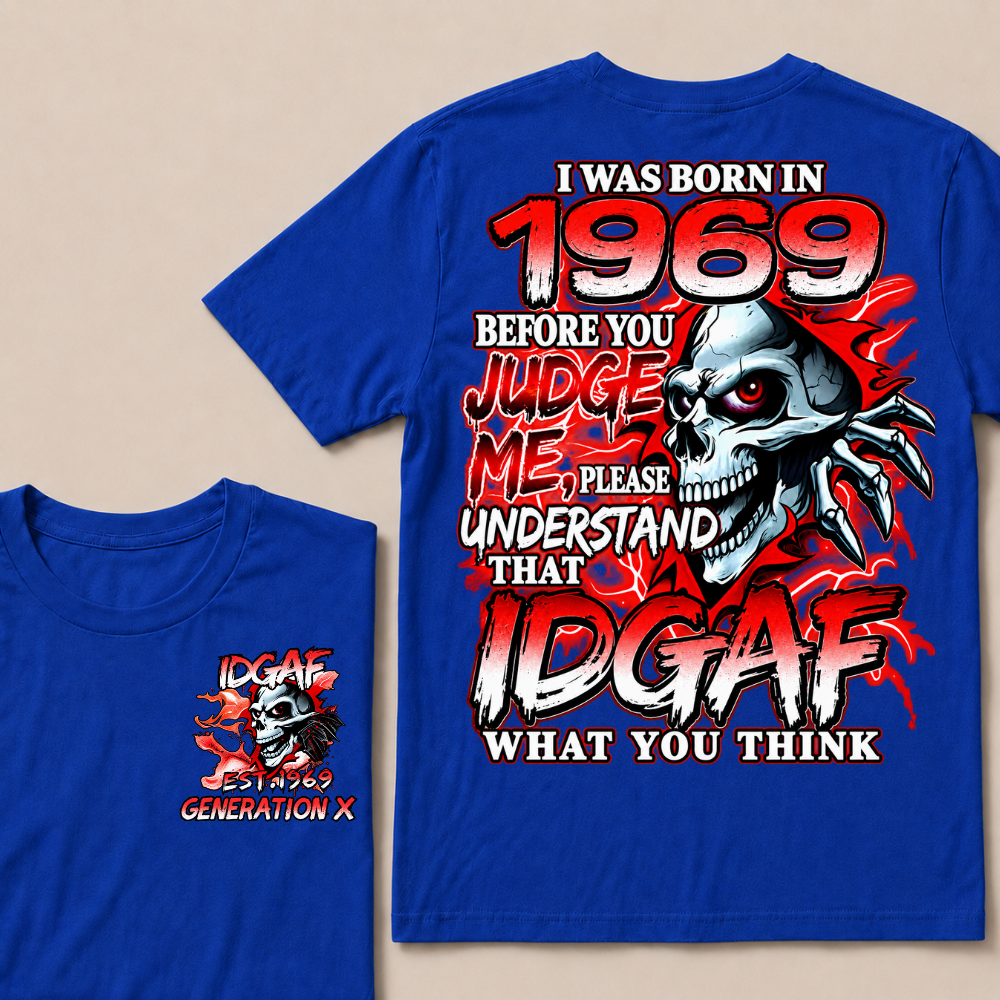 I Was Born In 1969 Custom Year IDGAF Generation X Red Lightning Skull T-Shirt