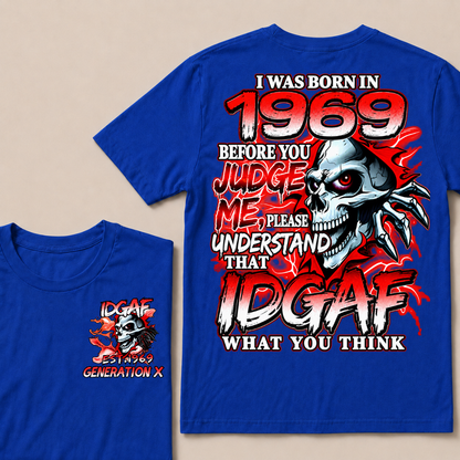 I Was Born In 1969 Custom Year IDGAF Generation X Red Lightning Skull T-Shirt