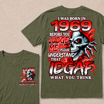 I Was Born In 1969 Custom Year IDGAF Generation X Red Lightning Skull T-Shirt