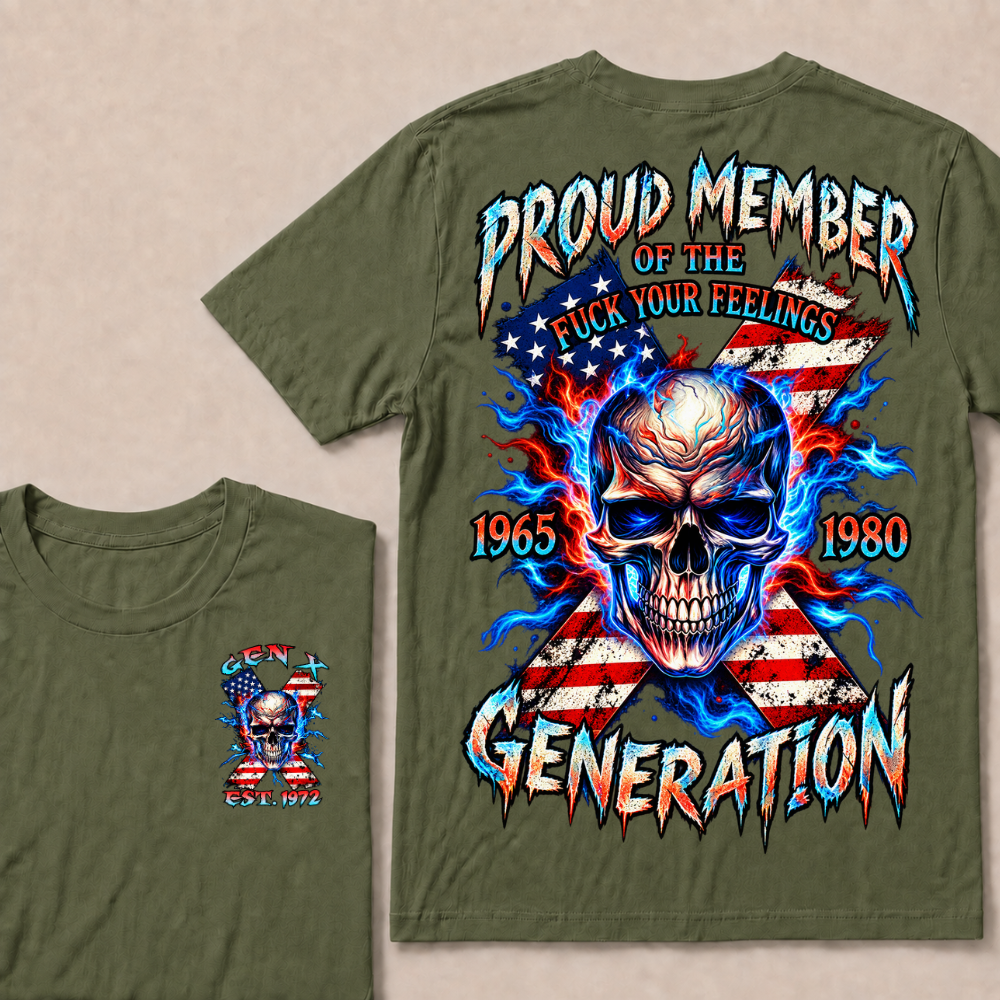 Proud Member Of The Fuck Your Feelings Generation Custom Year American Flag Skull T-Shirt