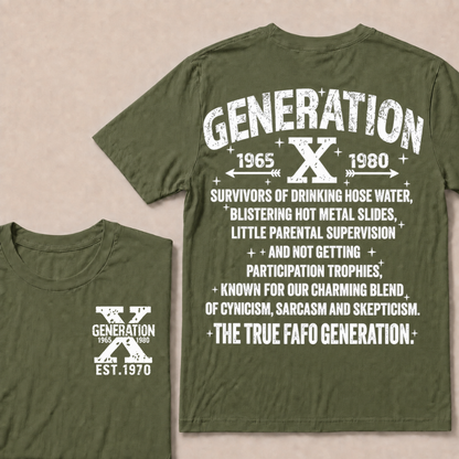 Generation X 1965-1980 Custom Year T-Shirt Gen X Survivors Nostalgia Text Graphic Tee