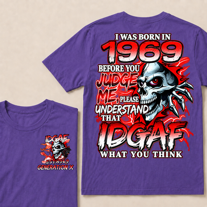 I Was Born In 1969 Custom Year IDGAF Generation X Red Lightning Skull T-Shirt
