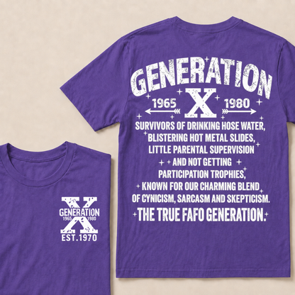 Generation X 1965-1980 Custom Year T-Shirt Gen X Survivors Nostalgia Text Graphic Tee