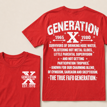Generation X 1965-1980 Custom Year T-Shirt Gen X Survivors Nostalgia Text Graphic Tee
