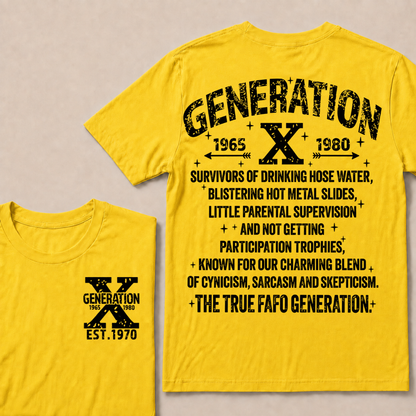 Generation X 1965-1980 Custom Year T-Shirt Gen X Survivors Nostalgia Text Graphic Tee