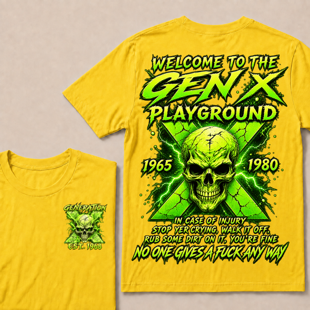 Welcome To The Gen X Playground Custom Year Green Lightning Skull T-Shirt