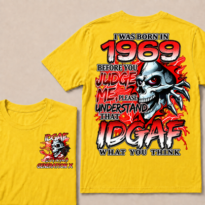 I Was Born In 1969 Custom Year IDGAF Generation X Red Lightning Skull T-Shirt