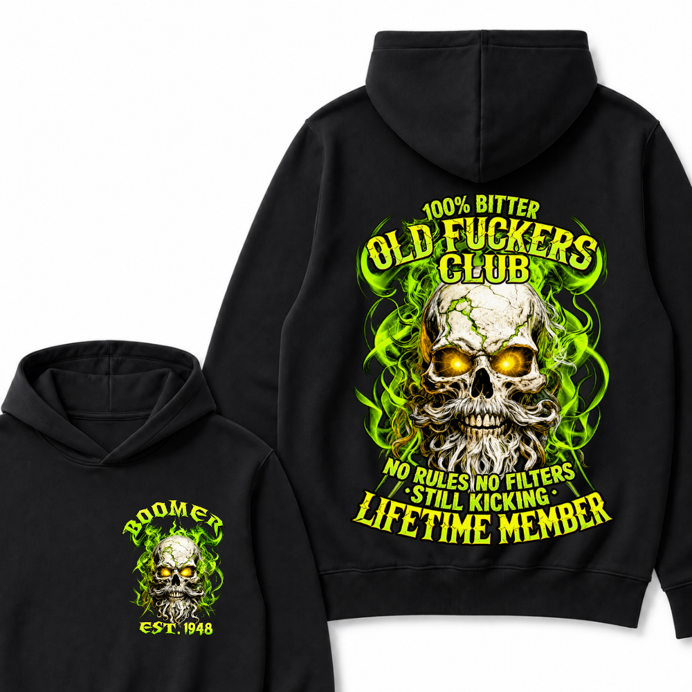 Boomer Custom Year Old Fuckers Club Vintage Cracked Bearded Skull Green Swirl Smoke Hoodie