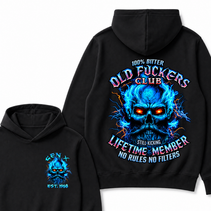 Gen X Custom Year Old Fuckers Club 100% Bitter Lifetime Member Skull Hoodie