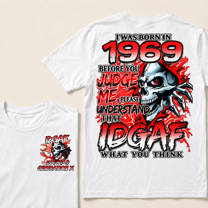 I Was Born In 1969 Custom Year IDGAF Generation X Red Lightning Skull T-Shirt