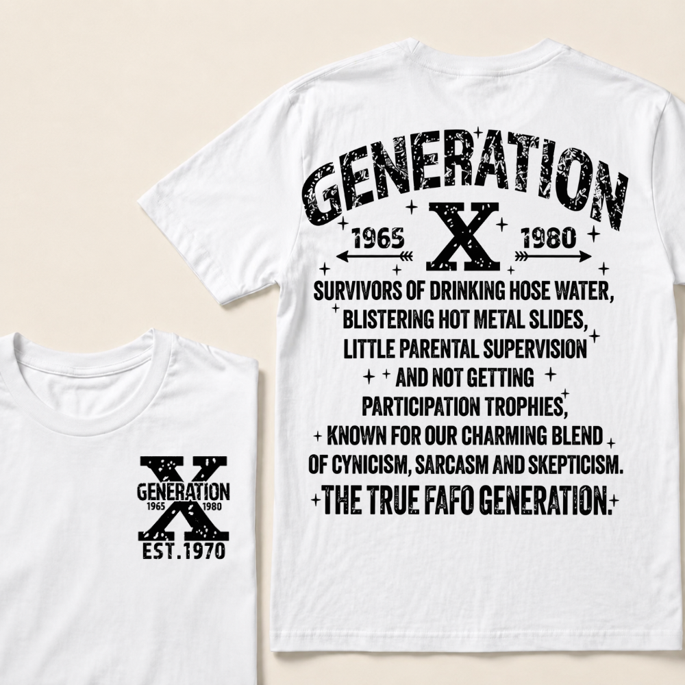 Generation X 1965-1980 Custom Year T-Shirt Gen X Survivors Nostalgia Text Graphic Tee