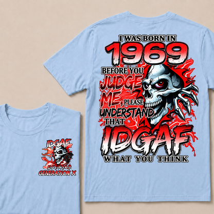 I Was Born In 1969 Custom Year IDGAF Generation X Red Lightning Skull T-Shirt
