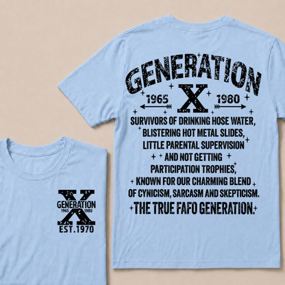 Generation X 1965-1980 Custom Year T-Shirt Gen X Survivors Nostalgia Text Graphic Tee