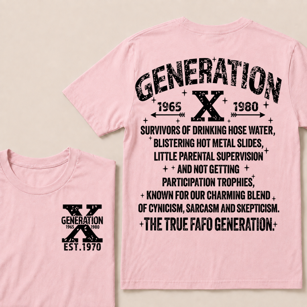 Generation X 1965-1980 Custom Year T-Shirt Gen X Survivors Nostalgia Text Graphic Tee