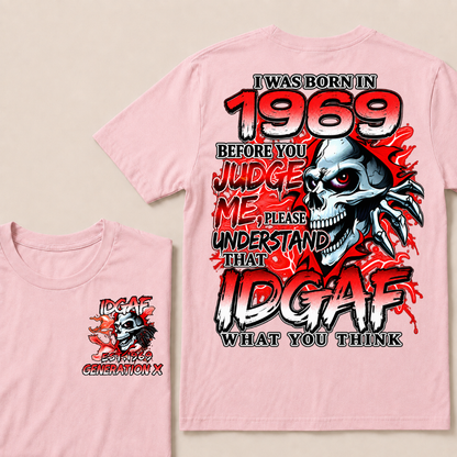 I Was Born In 1969 Custom Year IDGAF Generation X Red Lightning Skull T-Shirt