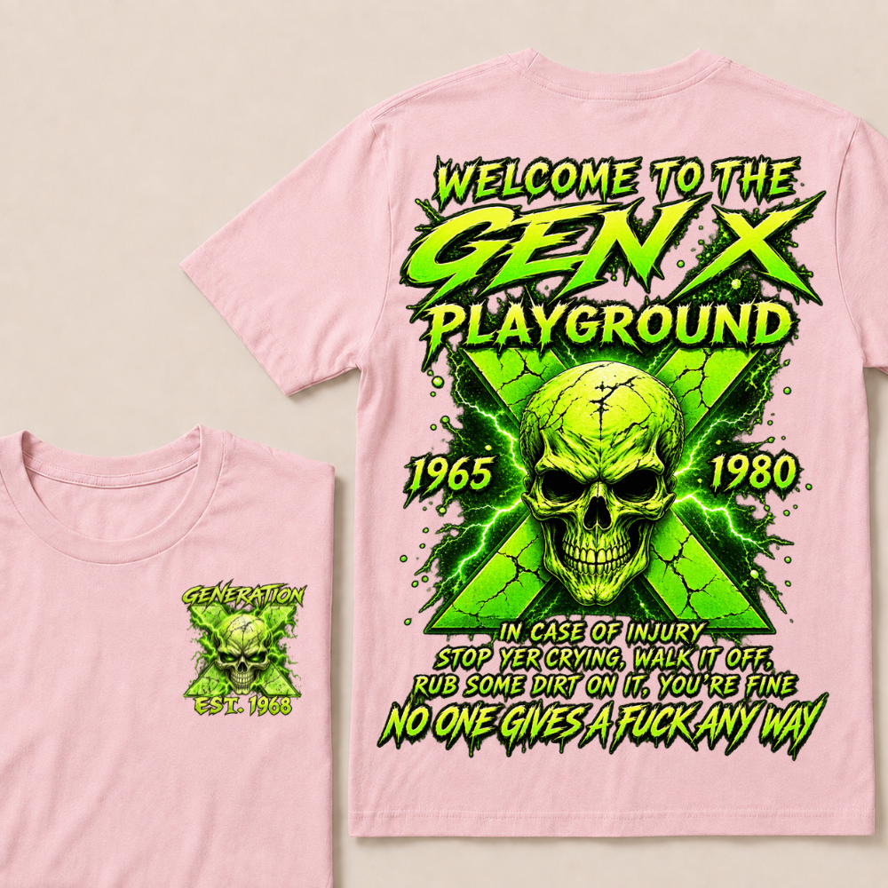 Welcome To The Gen X Playground Custom Year Green Lightning Skull T-Shirt