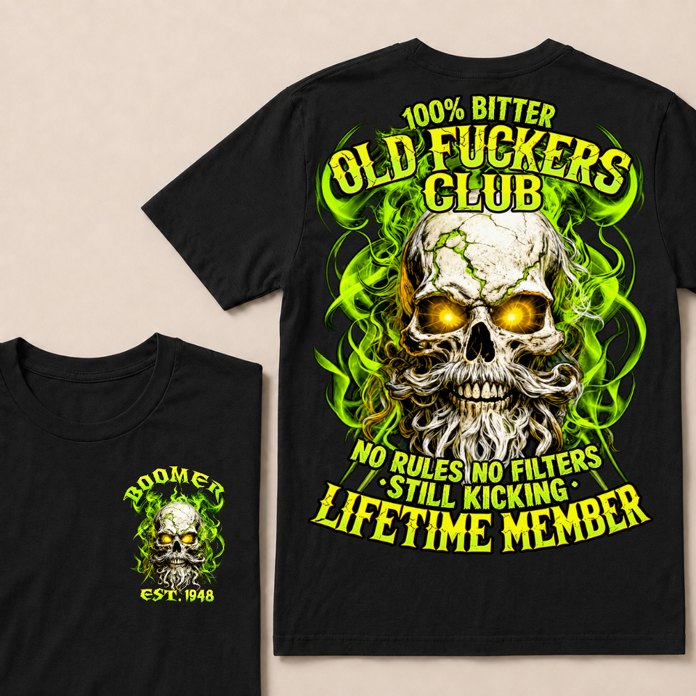 Boomer Custom Year Old Fuckers Club Vintage Cracked Bearded Skull Green Smoke T-Shirt