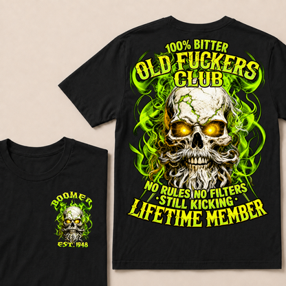 Boomer Custom Year Old Fuckers Club Vintage Cracked Bearded Skull Green Smoke T-Shirt