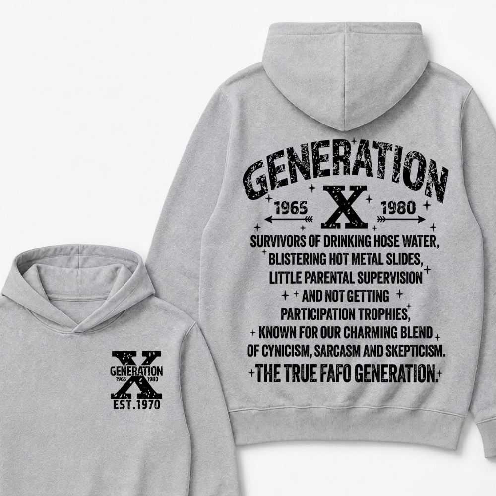 Generation X 1965-1980 EST.Year Survivors Of Drinking Hose Water Front Back Print Hoodie